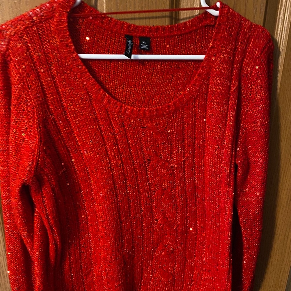 Red sequined sweater XL but fits like a medium!!!